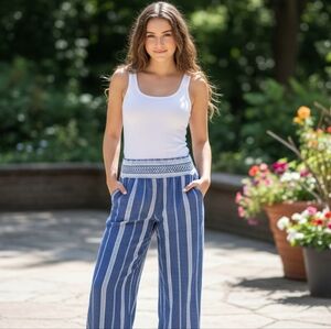 Striped Blue Wide-Leg Pants